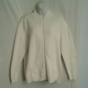 Full zip ivory cotton blend cardigan sweater sz L